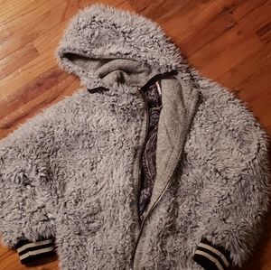 Free People Fuzzy Ice Blue Winter Jacket OVERSIZED
